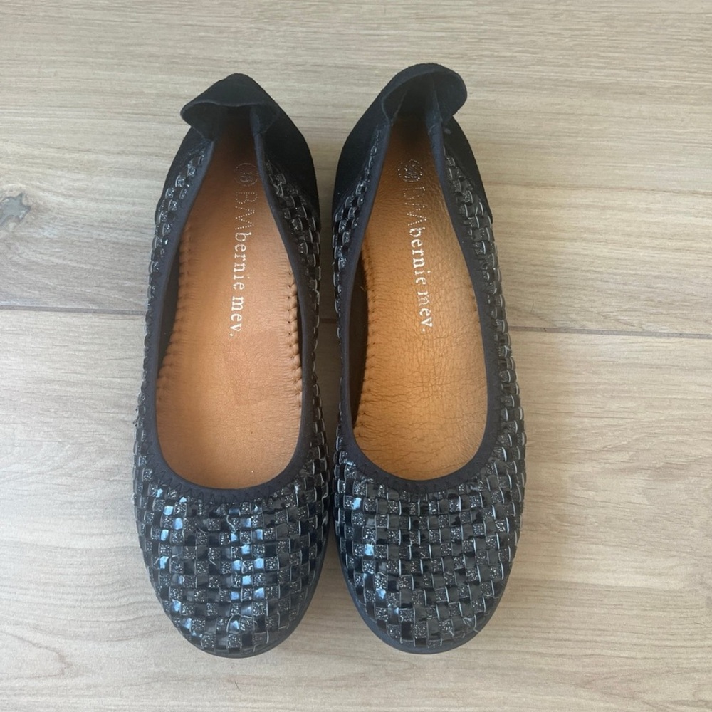 Bernie Mev Black Glitter Patent Woven Flats